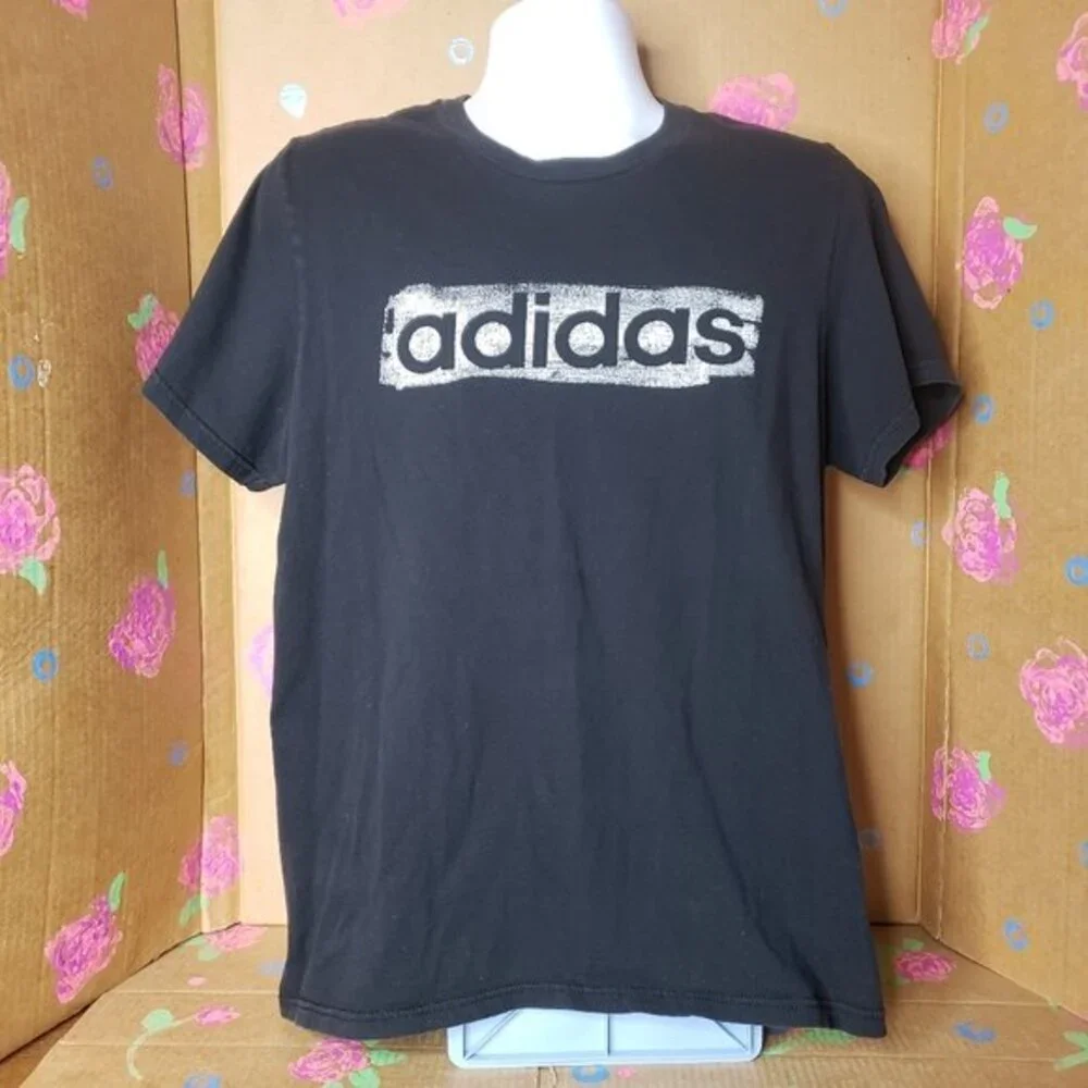 ADIDAS T SHIRT BLACK / WHITE LOGO GRAPHIC T SIZE LARGE